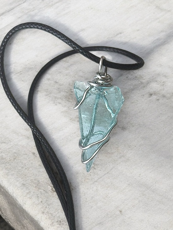 Fashion Jewelry Jewelry - 5 For $25💫Handcrafted Aquamarine Sea Glass Wire-Wrap Necklace with Black Cord
